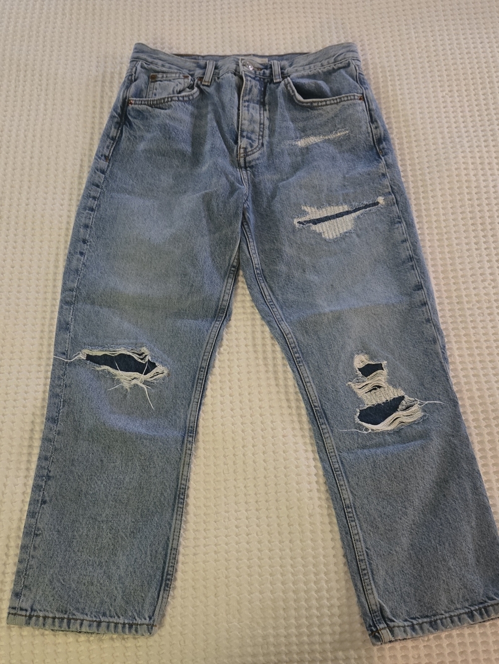 Topshop Relaxed Light Blue Ripped Women's Jeans